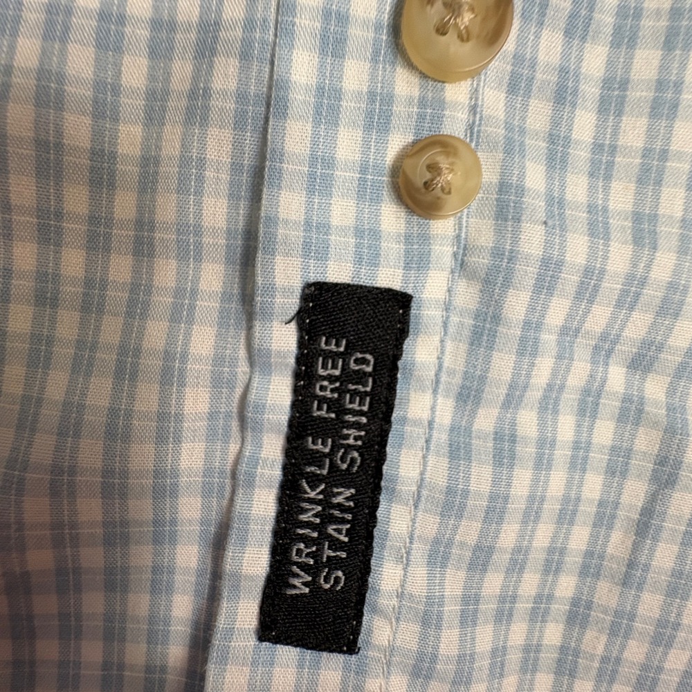 Van Heusen Men's XL (17–17.5) Blue Gingham Short Sleeve Button Down Shirt Pocket - Picture 9 of 11